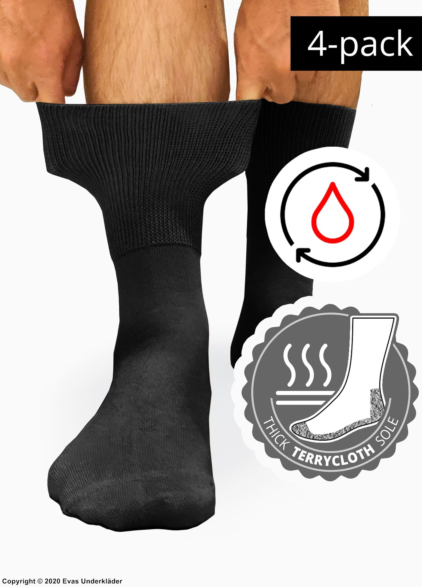 Warm comfort socks (unisex), non-restrictive cuffs, flat seam, thick terrycloth soles, 4-pack